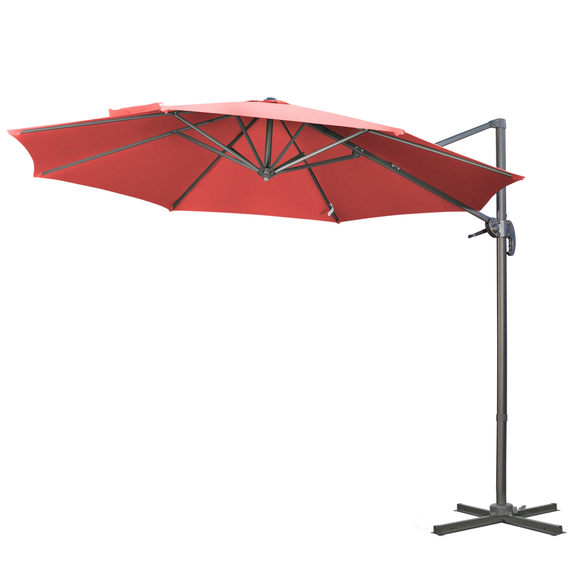 3 x 3(m) Cantilever Parasol with Cross Base Crank Handle - Wine Red