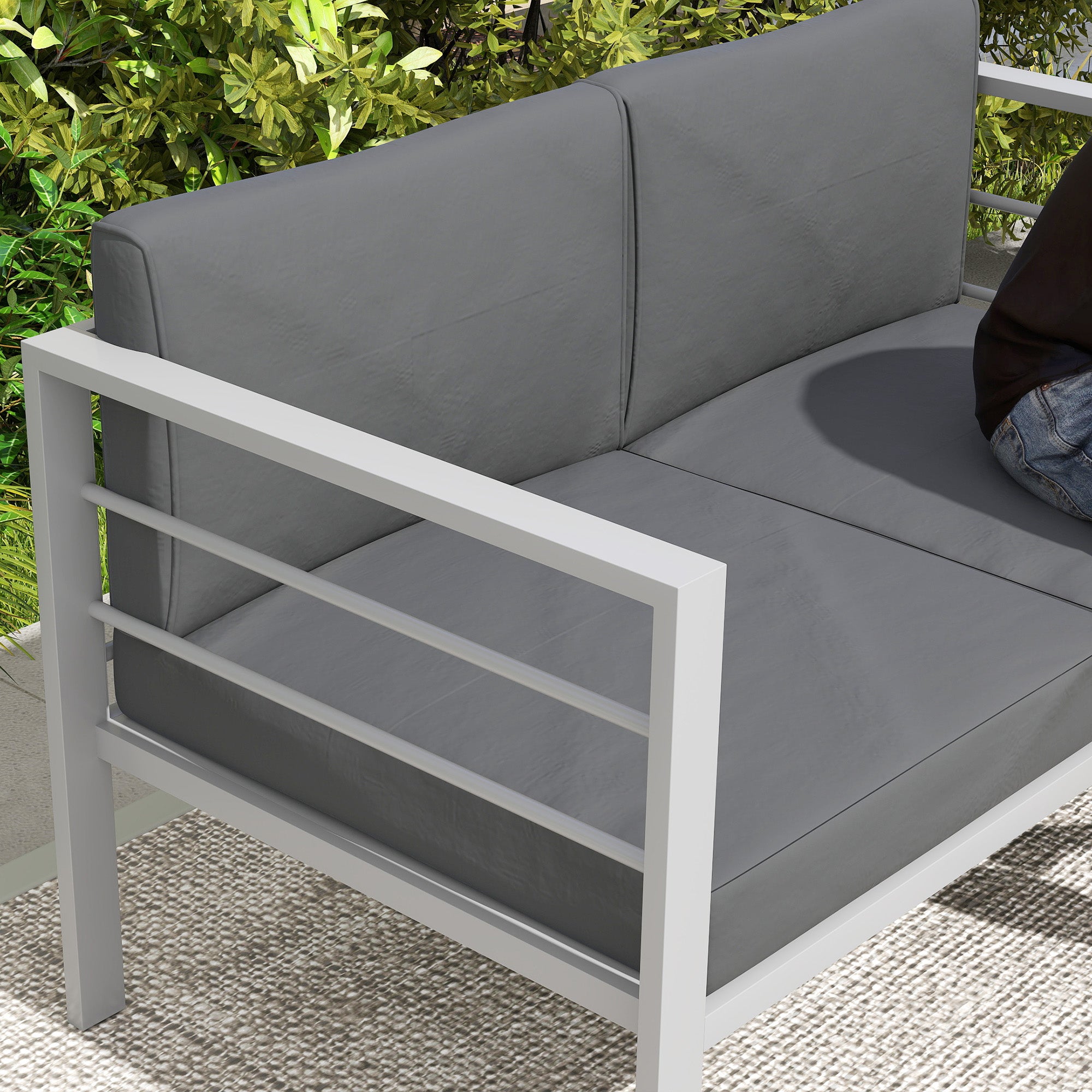 Two Seater Aluminium Garden Sofa with Cushions - Grey