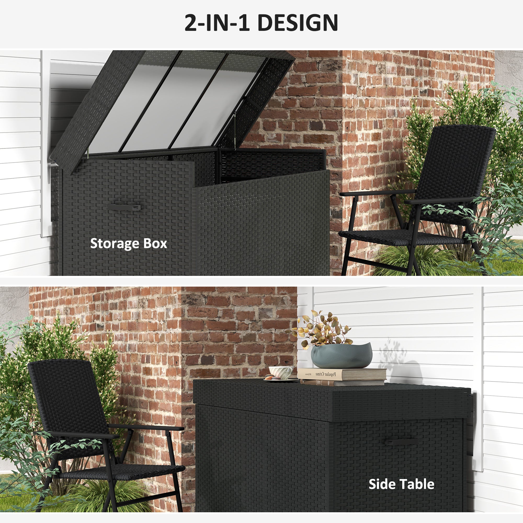 627L Rattan Storage Box with 2 Brake Wheels - Black