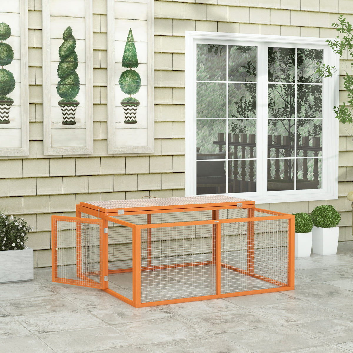 Wooden Folding Rabbit Hutch, for 2-3 Rabbits - Orange