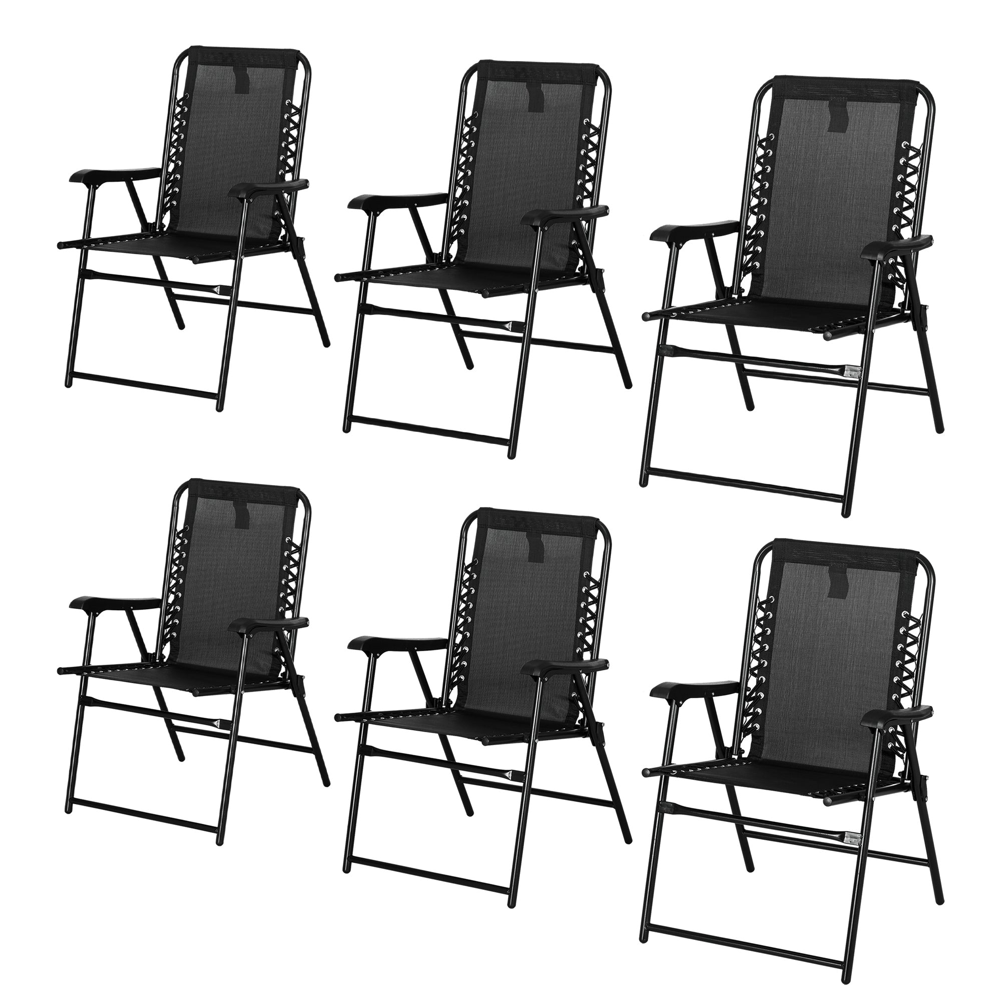 6 Pcs Patio Folding Chair Set, Outdoor Portable Loungers for Camping Pool Beach Deck, Lawn w/ Armrest Steel Frame Black