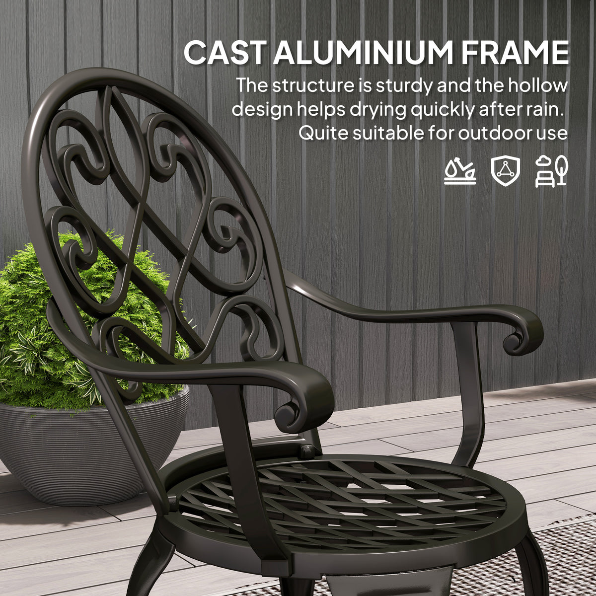 Three-Piece Aluminium Garden Set with Table and Chairs - Black