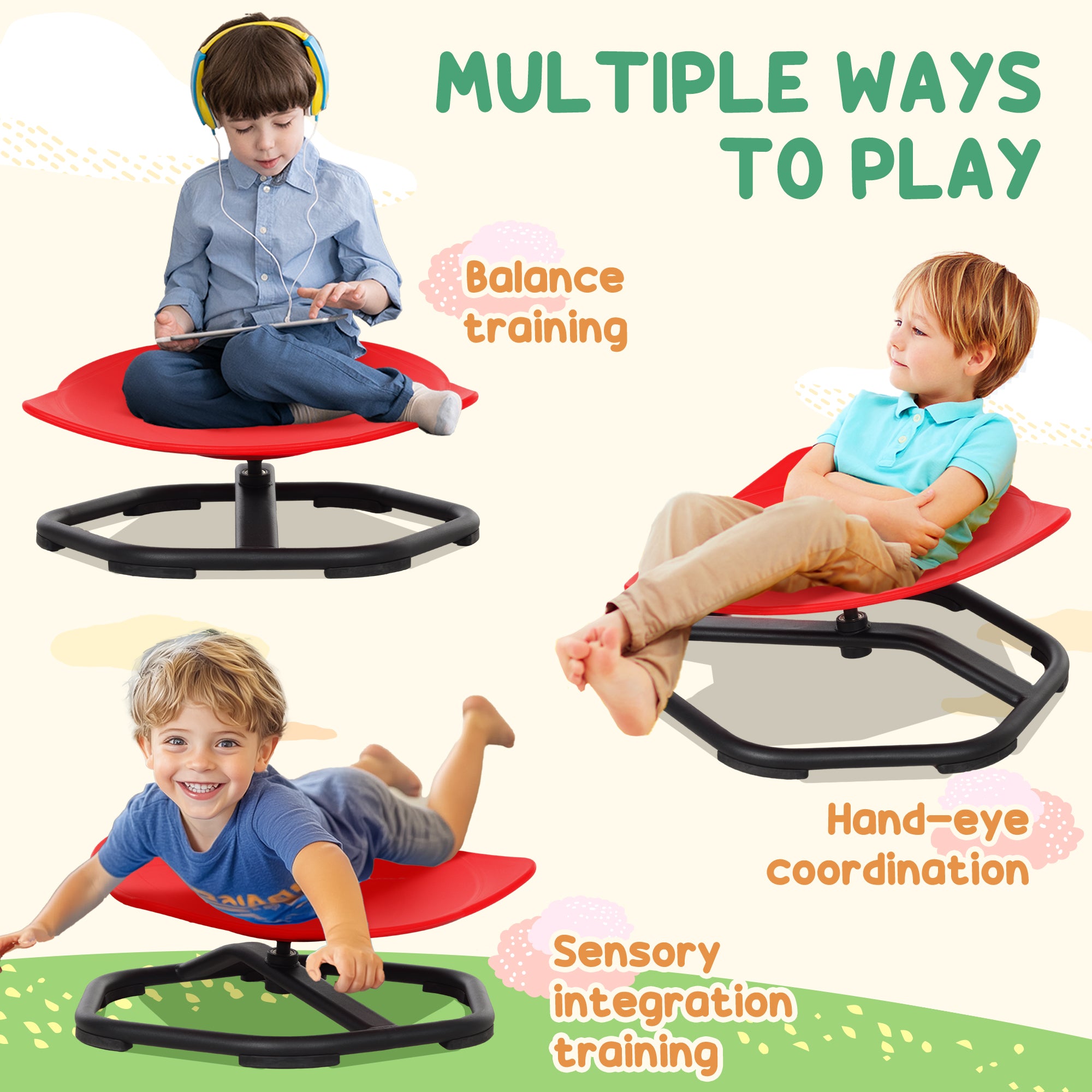 Spinning Chair for Autism Sit and Spin, Coordination & Balance, Sensory Spinning Chair for Toddlers 3-6 Years, Red