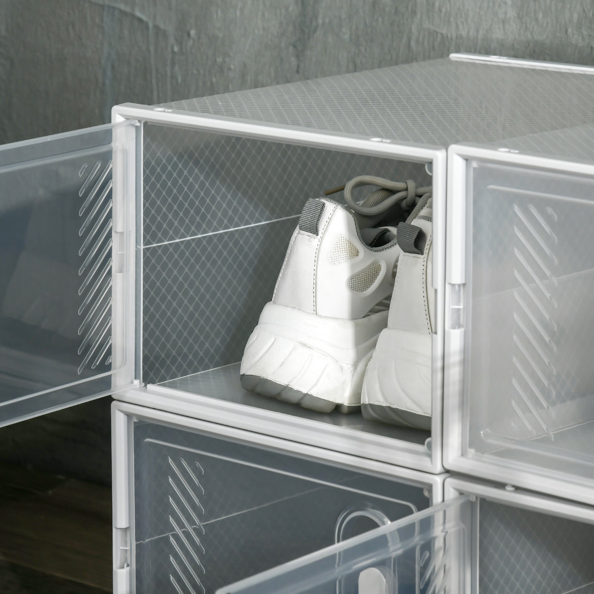 8PCS Clear Stackable Shoe Storage Boxes with Magnetic Door for UK/EU Size up to 8.5/43 - Clear