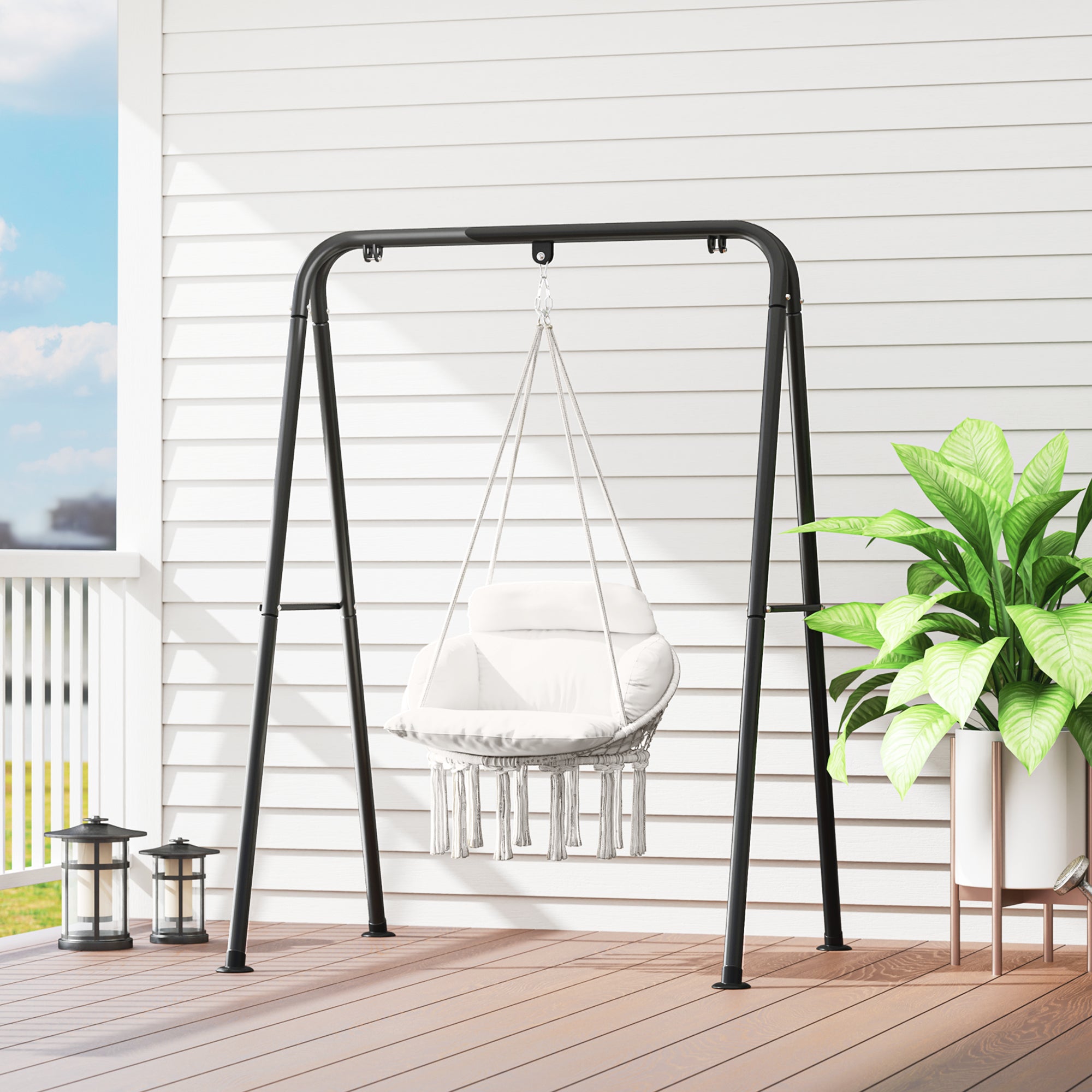 Hanging Hammock Chair with Soft Cushion and Cotton Rope - Cream White