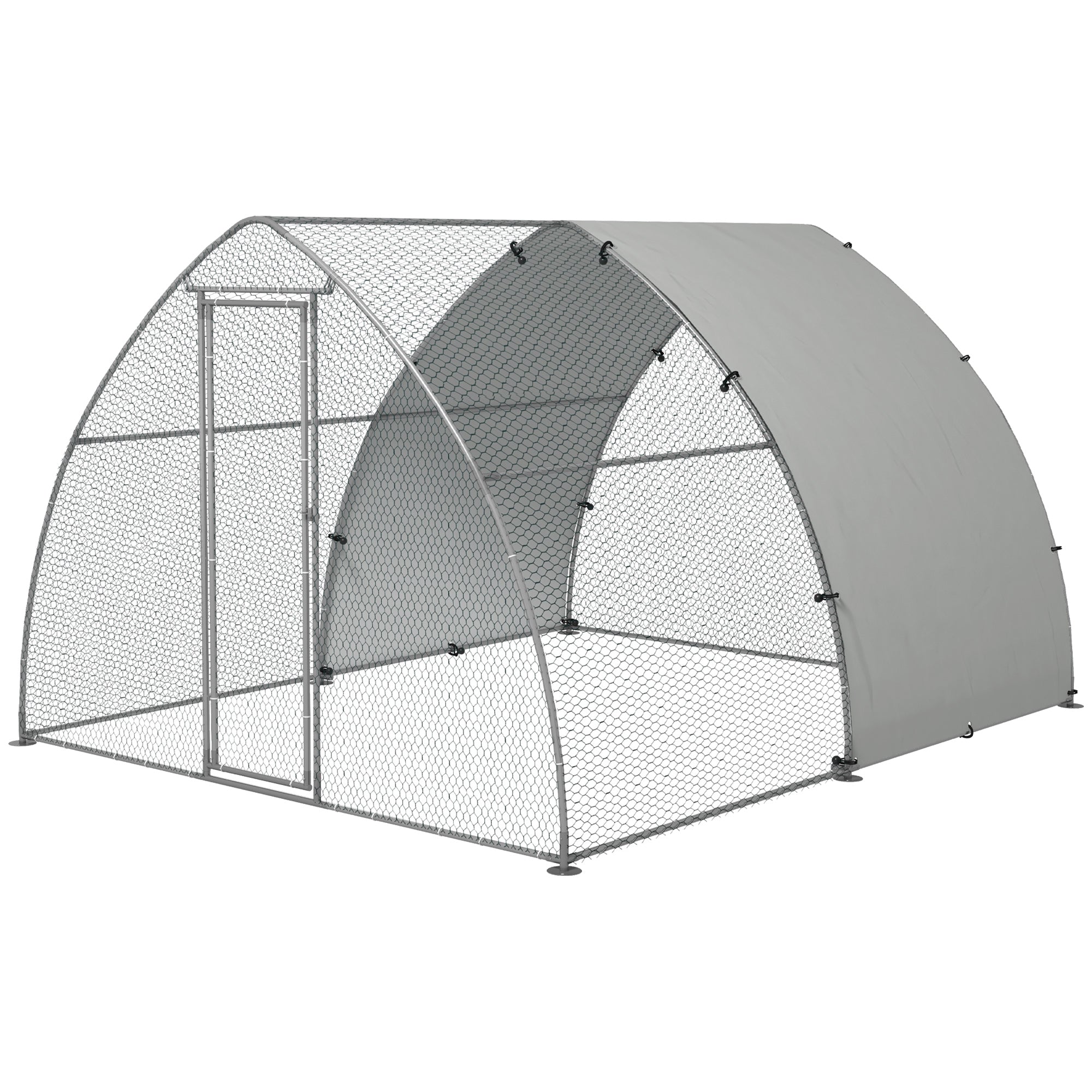 Galvanised Outdoor Chicken Coop, with Cover, for 8-12 Chickens, Hens, Ducks, Rabbits, 3 x 3.8 x 2.2m - Silver Tone