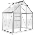 192.5 x 131cm Polycarbonate Aluminium Frame Greenhouse with Sliding Door and Ventilation - Silver Tone