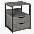 Industrial Side Table with Drawers and Storage Shelf, Slim Nightstand for Living Room & Bedroom - Grey