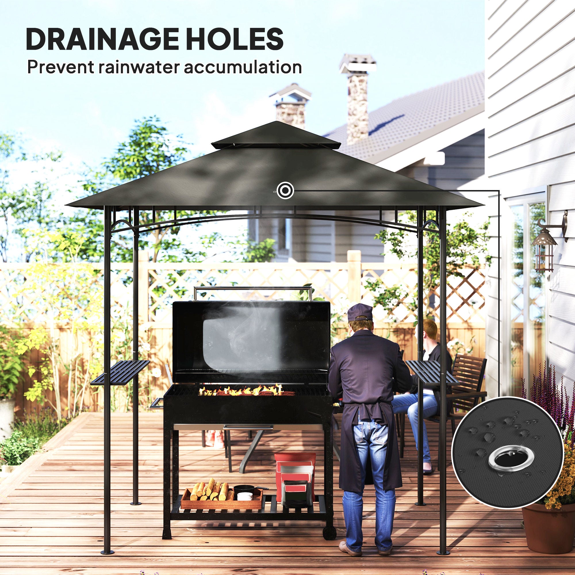 8 Foot Double Tiered BBQ Grill Gazebo with LED Lights Dark Grey