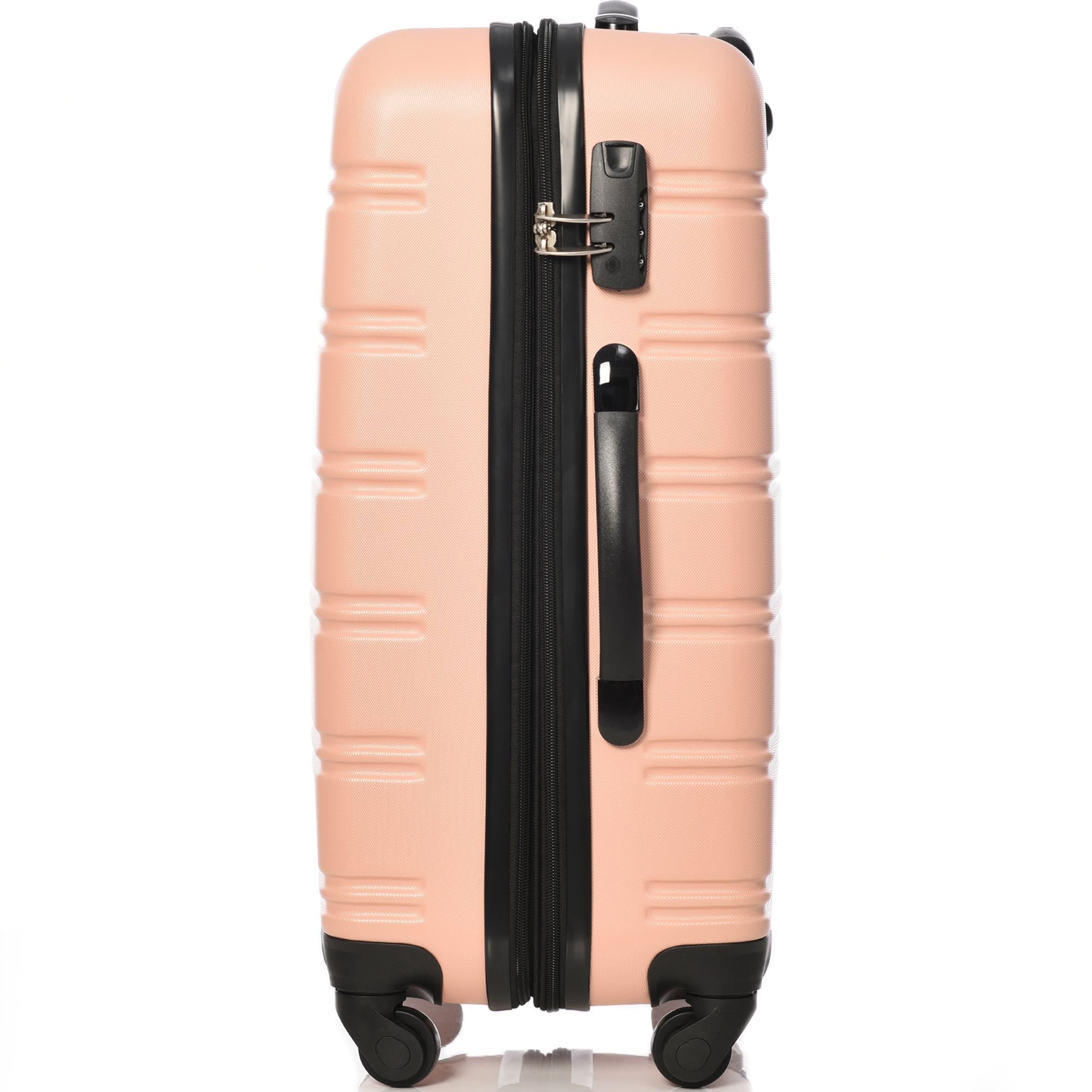 24" 4-Wheel ABS Hard Shell Travel Trolley Suitcase with Extendable Function, Luggage with Secure Lock, 45L × 28W × 69H cm, Pink