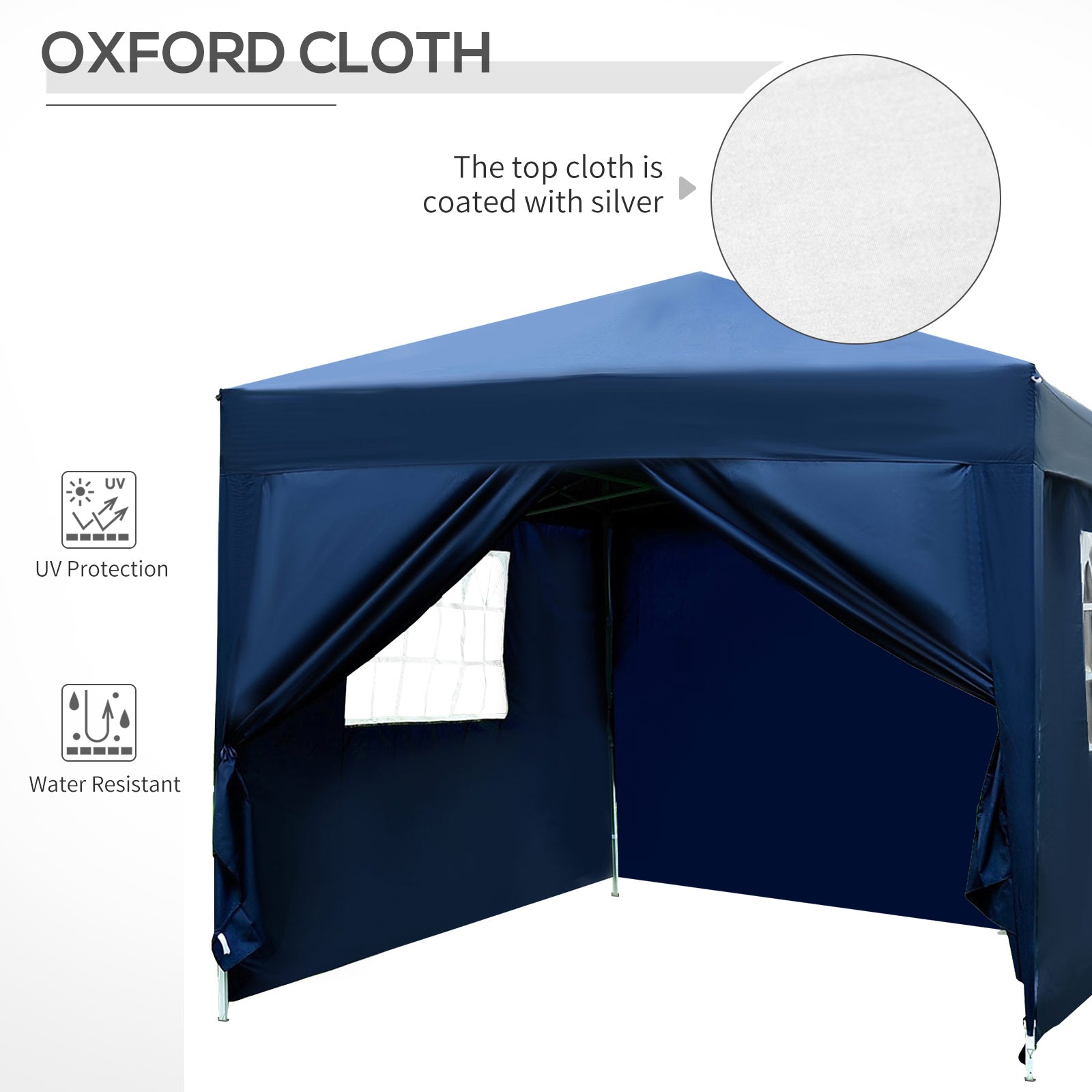 3 x 3 m Garden Pop Up Gazebo, Wedding Party Tent Marquee, Water Resistant Awning Canopy with Sidewalls, Windows, Carry Bag, Blue