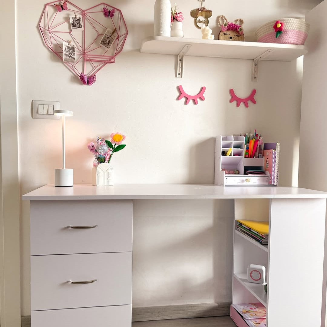 Computer Desk, Home Office Desk, Writing Table, PC Workstation with 3 Storage Shelves and 3 Drawers for Working, Study, 120 x 49 x 72 cm, White