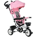 Metal Frame 6-in-1 Baby Push Tricycle with Parent Handle for 1-5 Years - Pink