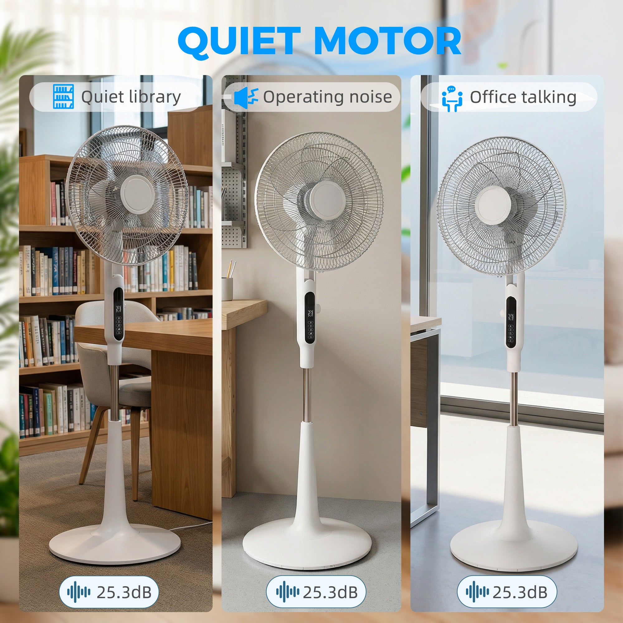 Three Mode Pedestal Fan, with Insect Repellant Box and LED Panel - White