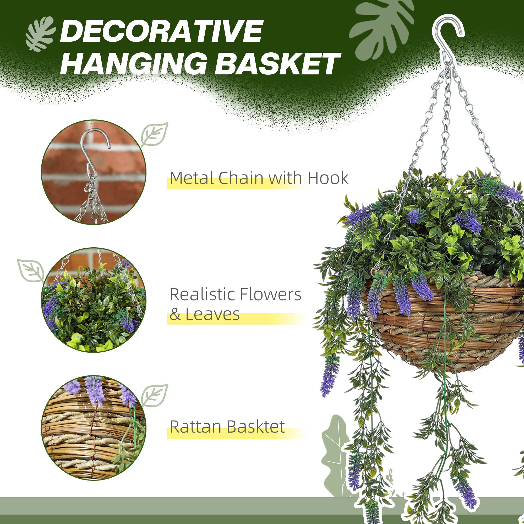 Artificial Lavender Plants Set of 2 Hanging Baskets Purple