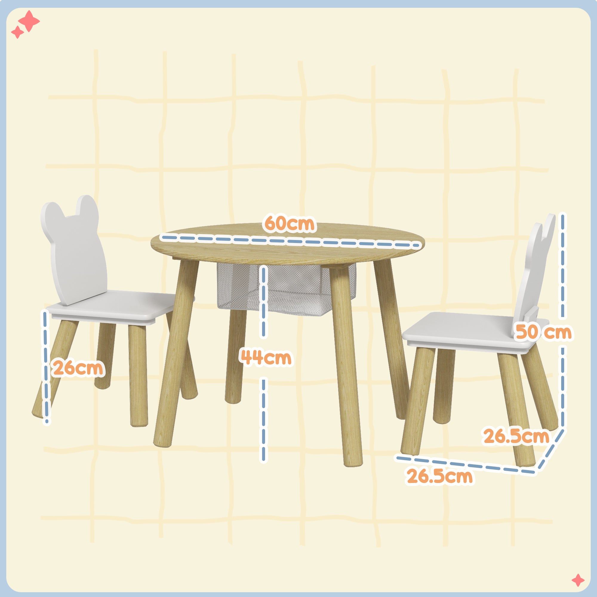 3 Piece Kids Activity Table Set with Mesh Storage and Bear Backrest - Pink