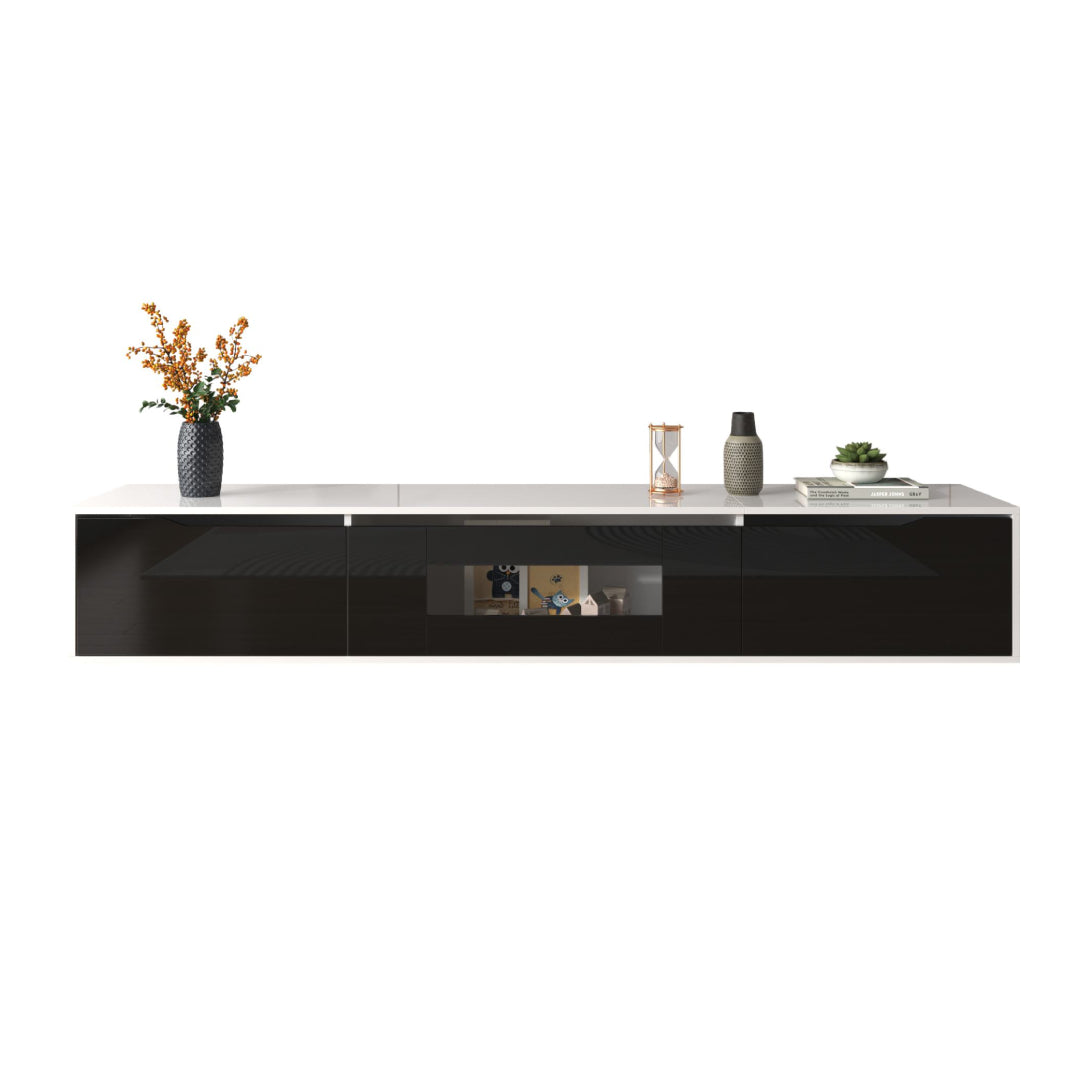High-Gloss TV Cabinet with LED Lights, Modern Design, Versatile Mounting Options, 180L x 35W x 30H cm, Black