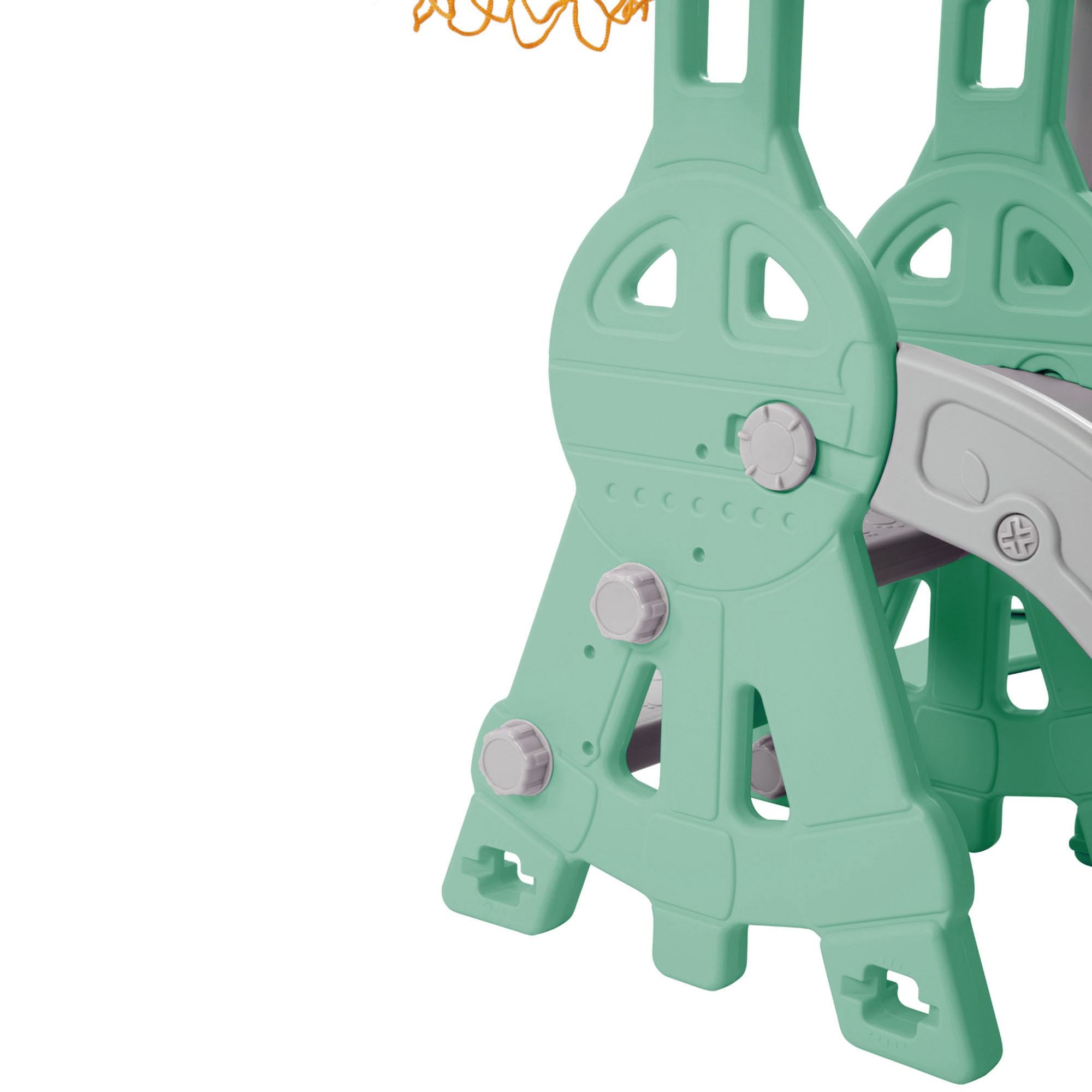 4-in-1 Children's Slide and Swing Set with Basketball Hoop and Climbing Ladder, Garden Slide Toddlers Climber, 140L x 118W x 102H cm, Green