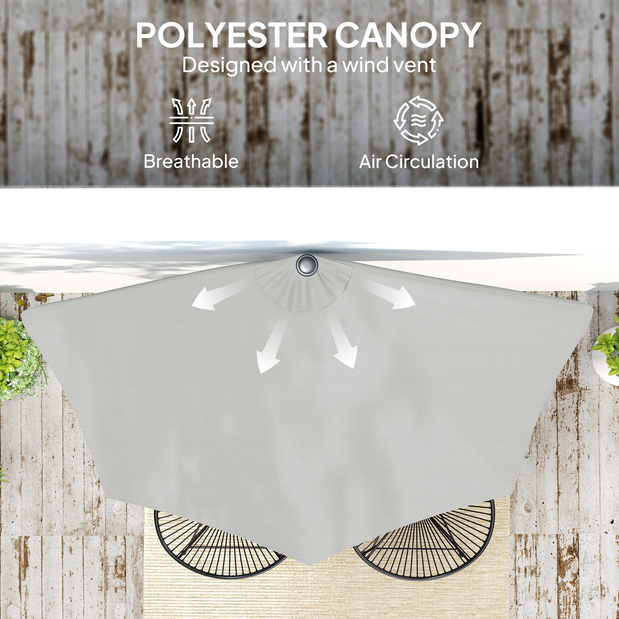 Half Round Patio Parasol Umbrella With Metal Frame - Light Grey