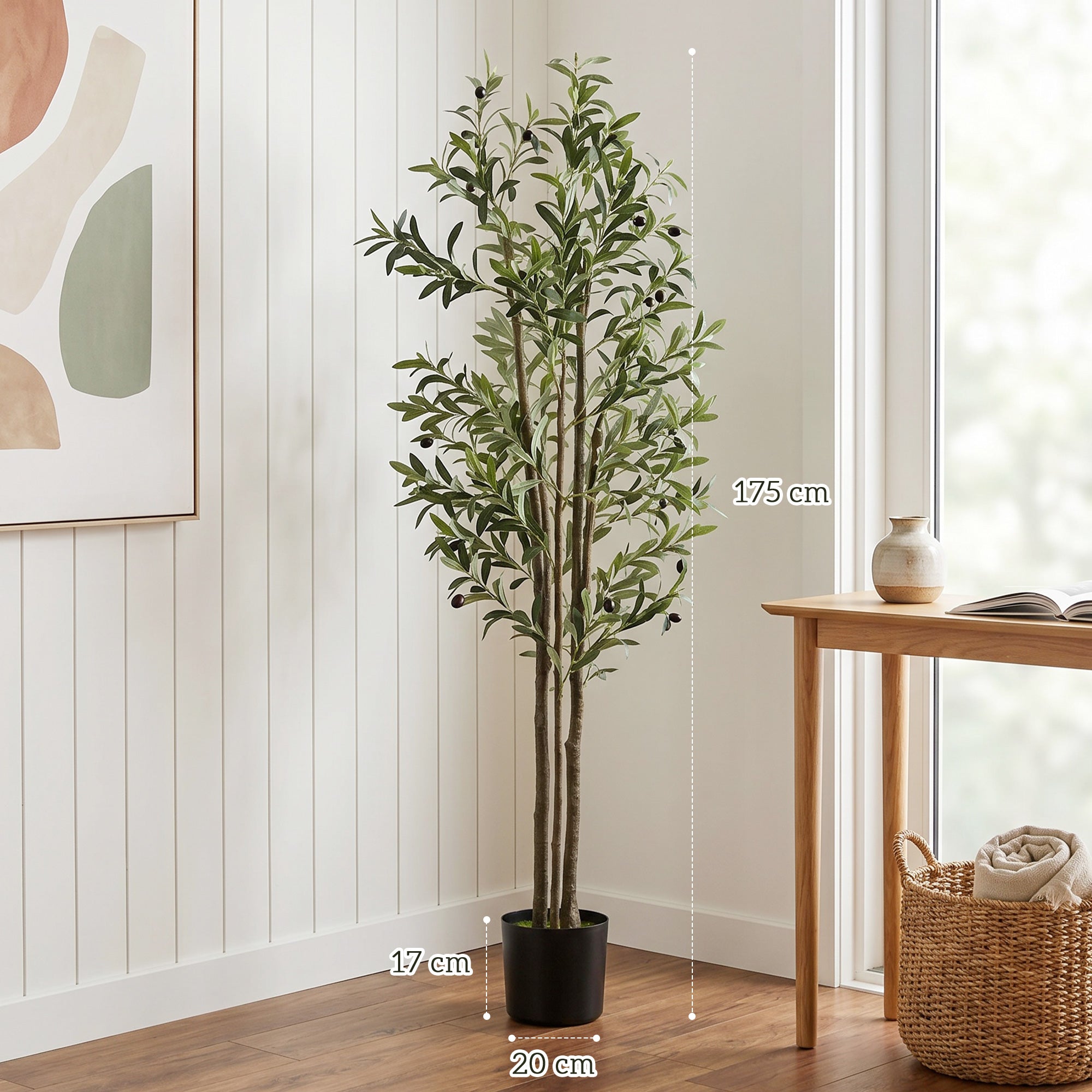 Decorative Artificial Plant, 175 cm Silk Olive Tree with 787 Leaves in Cement Pot, Fake Plant