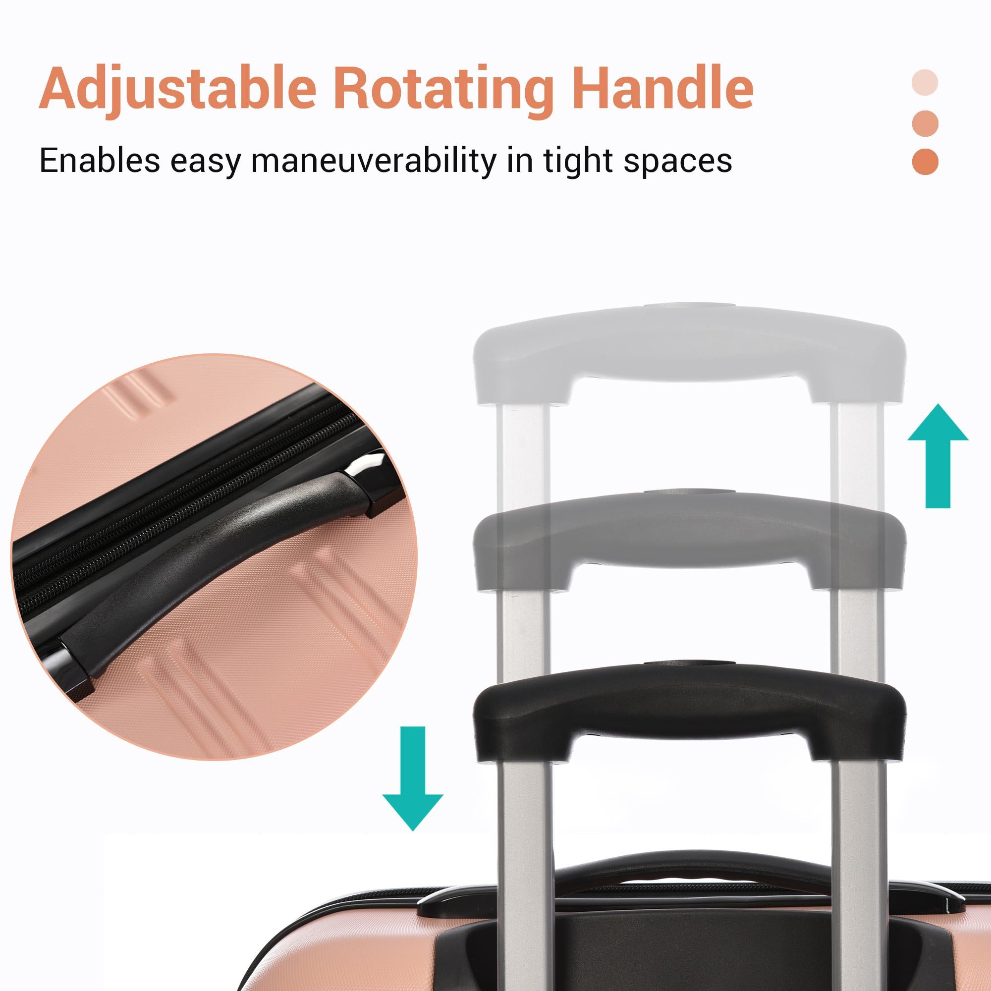 24" 4-Wheel ABS Hard Shell Travel Trolley Suitcase with Extendable Function, Luggage with Secure Lock, 45L × 28W × 69H cm, Pink