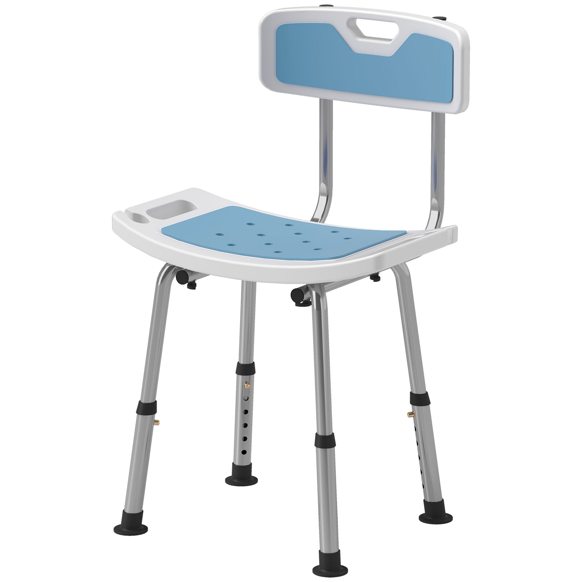 Shower Stool with Backrest, Height Adjustable Shower Chair with Anti-slip Foot Pads, Shower Head Holder, Light Blue