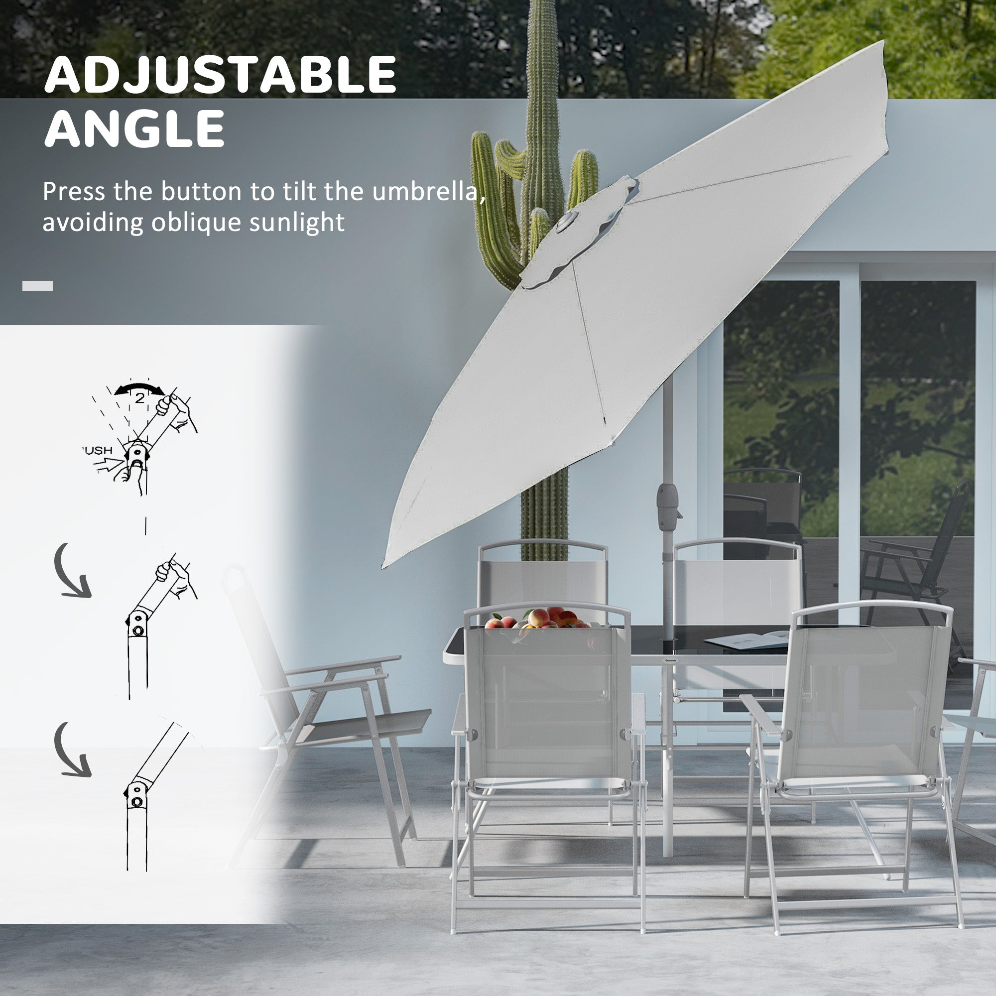 8 Piece Garden Dining Set with Glass Table and Parasol - Grey