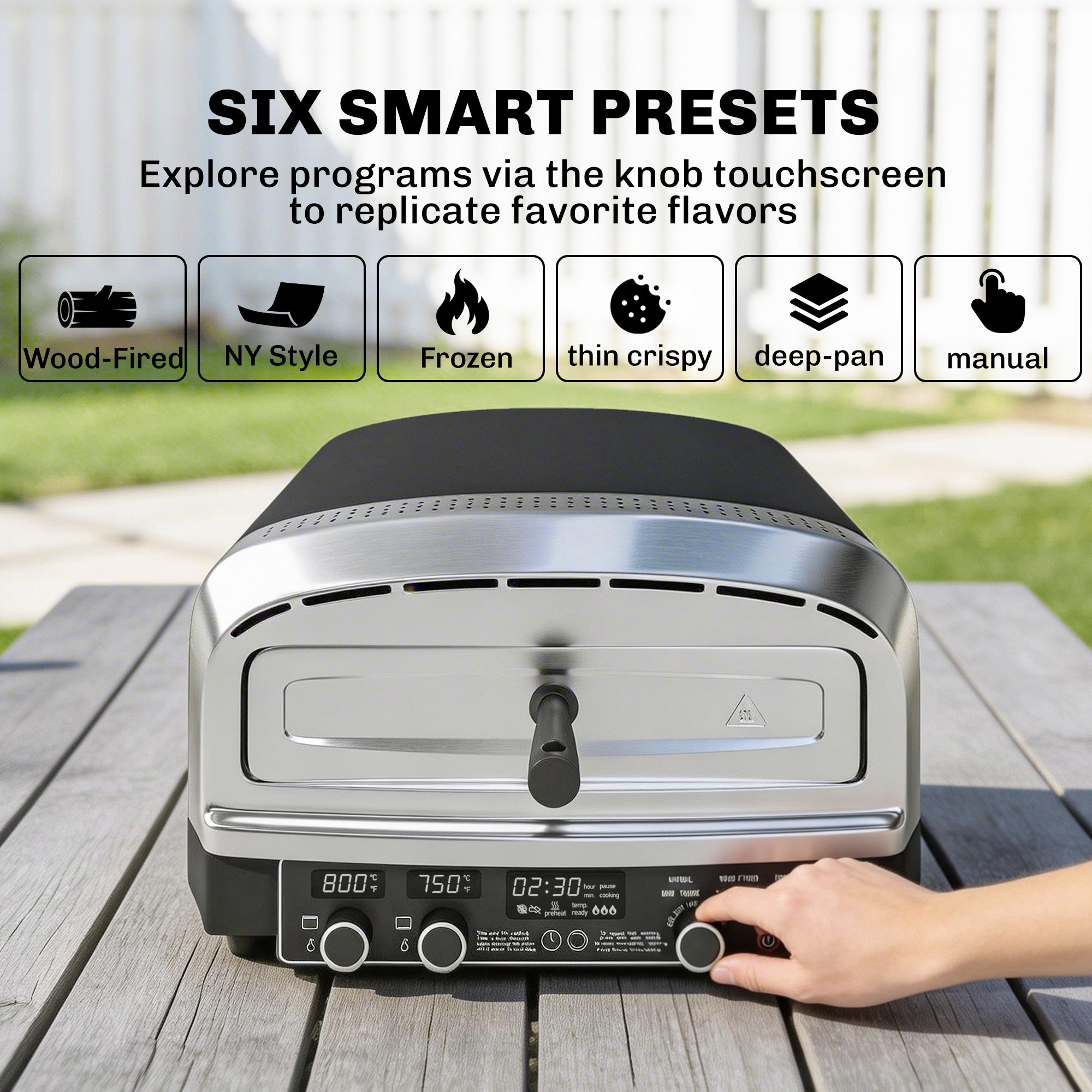 Outdoor Pizza Oven Dual Heat Control 6 Presets Electric Pizza Maker with 37 cm Stone and Peel