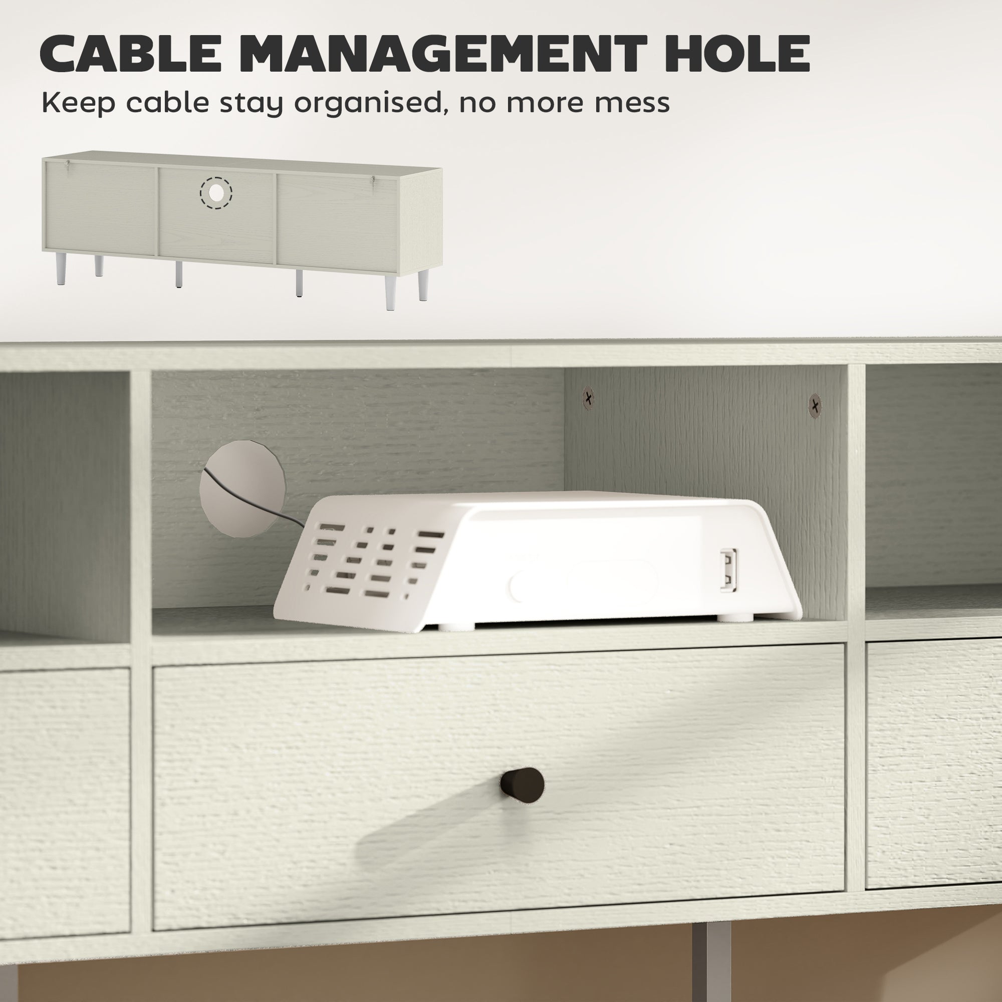 Multi-Storage Minimal TV Stand - Cream White