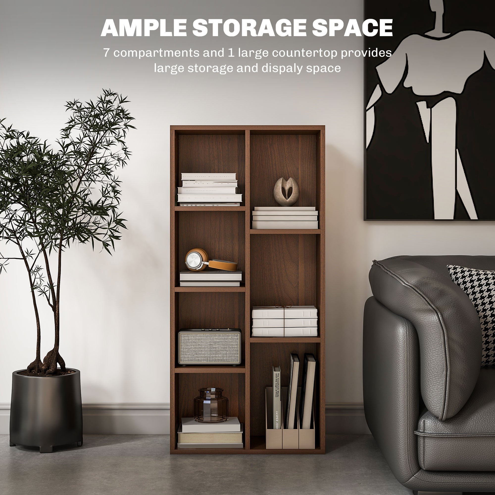 Seven-Cube Walnut Wood Effect Bookcase - Walnut