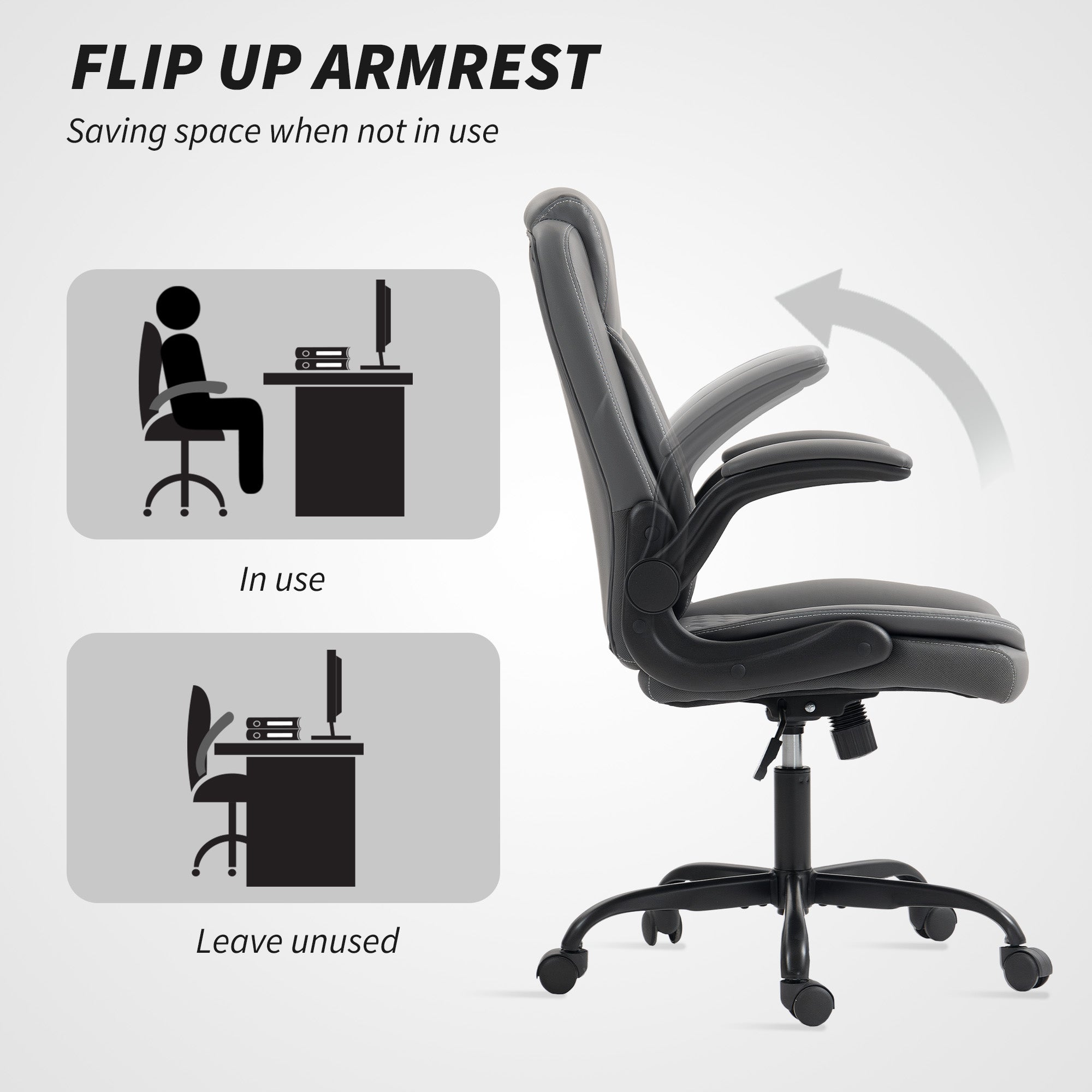 Faux Leather Office Chair. with Flip-Up Armrests - Charcoal Grey