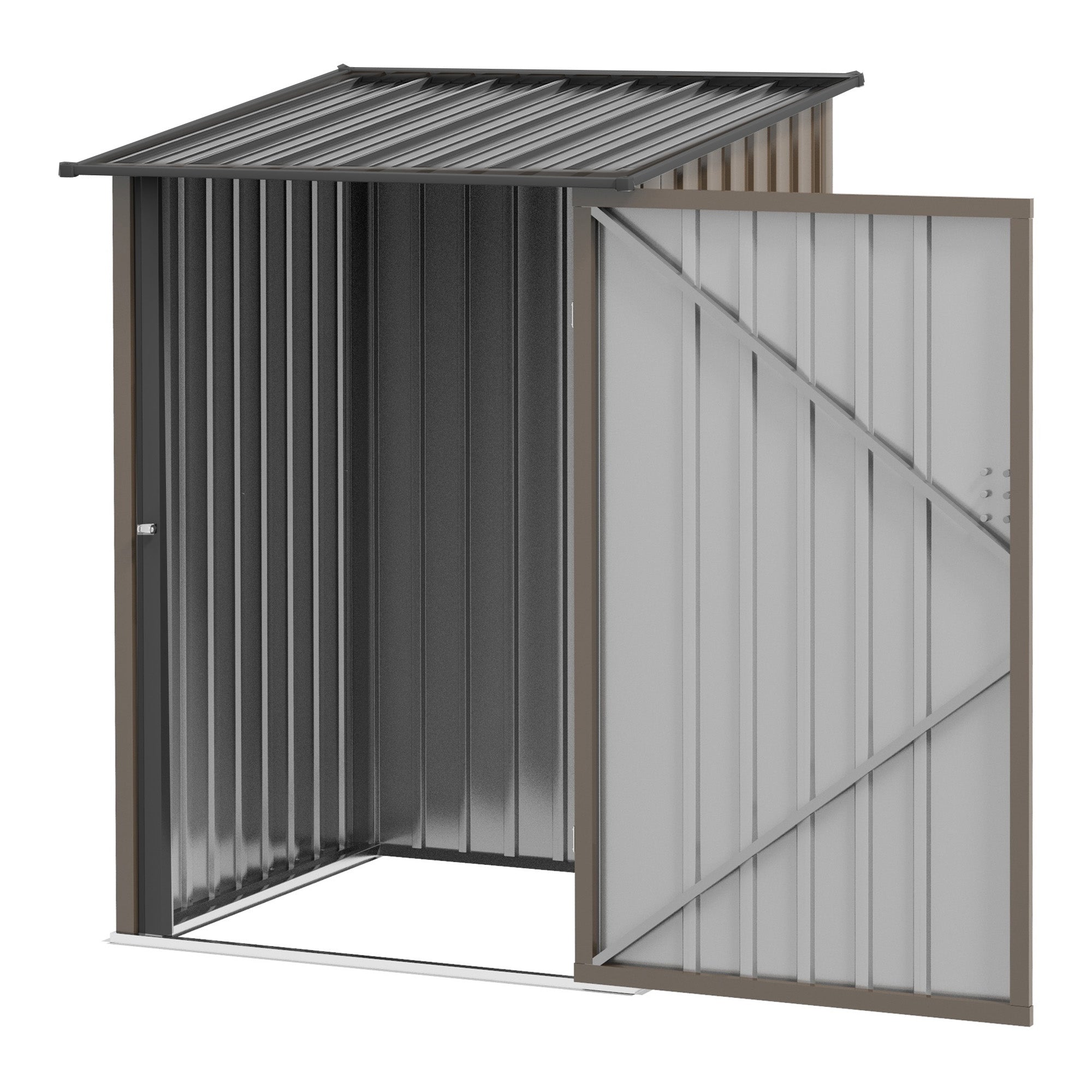 3.3 x 3.4ft Lean To Steel Garden Shed, with Locking Door - Brown/Grey