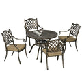 4 Seater Outdoor Cast Aluminium Dining Set with Cushions and Parasol Hole - Bronze