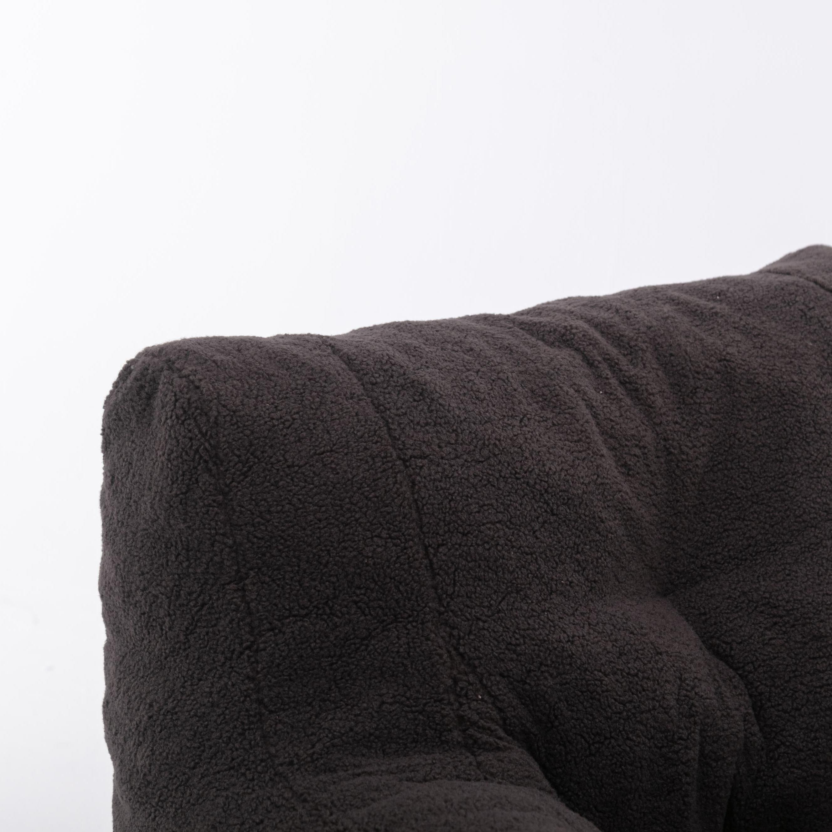 Soft Tufted Foam Bean Bag Armchair with Teddy Fabric, Recliner Sofa with Ergonomic Backrest, 100L x 94W x 70H cm, Dark Gray