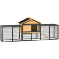 Wooden Rabbit Hutch with Steel Run, Removable Tray, Asphalt Roof & Ramp - Natural Wood Finish