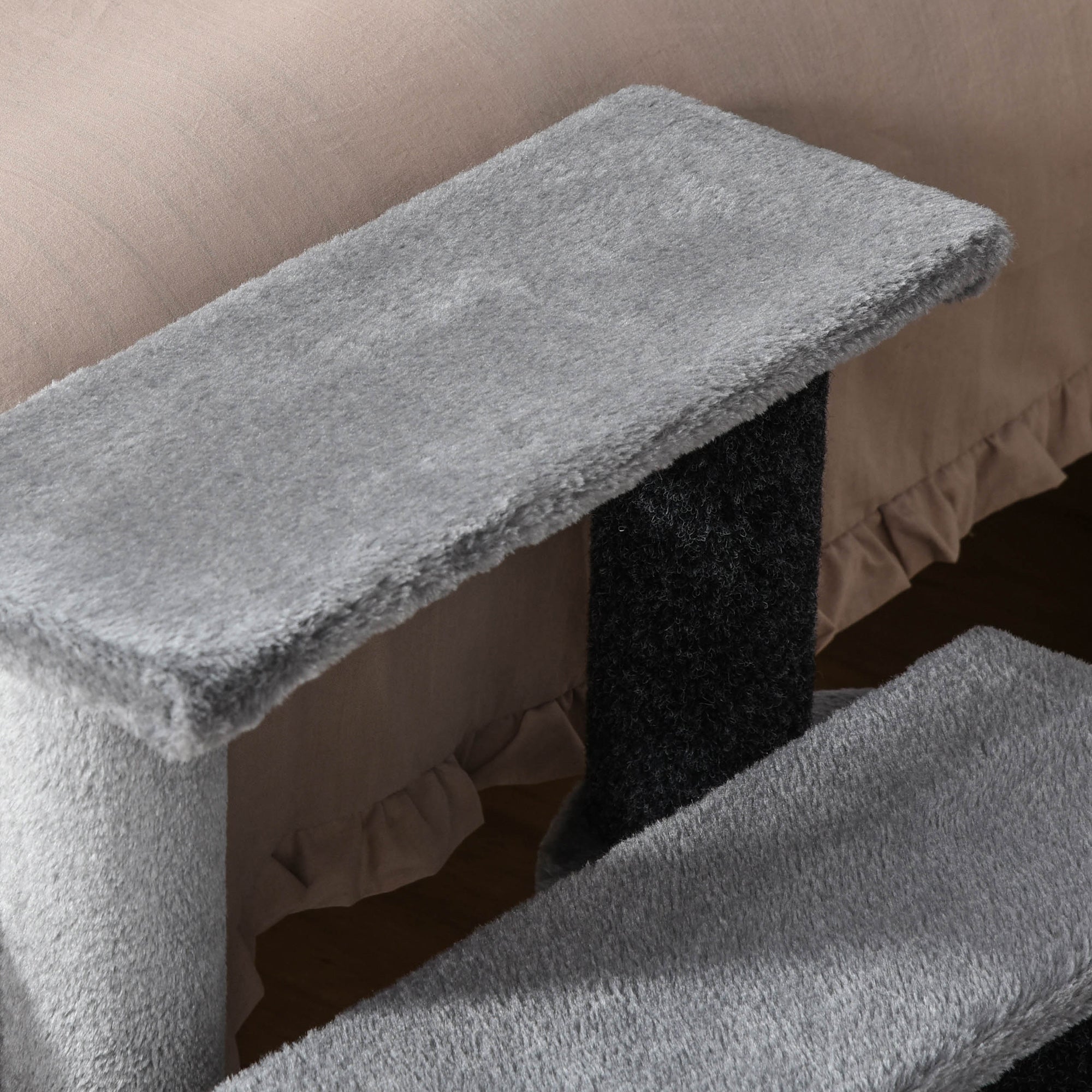 3-step Pet Stairs with Scratching Posts, Platforms, Toy Ball, Grey