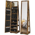 360° Swivel Lockable Jewellery Cabinet with Full-Length Mirror and Built-In Small Mirror - Rustic Brown