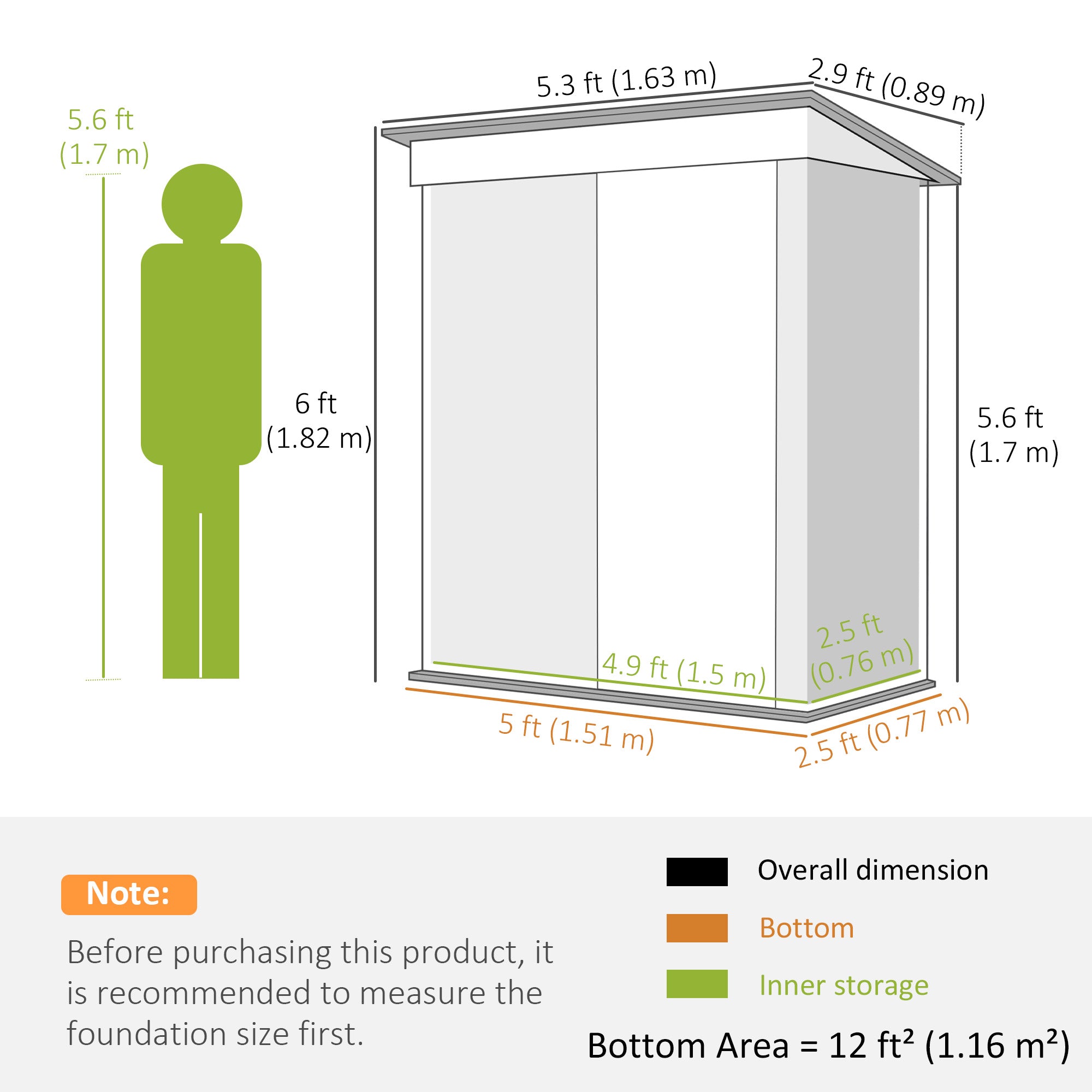5 x 3ft Garden Storage Shed with Sliding Door and Sloped Roof Outdoor Equipment Tool, Light Grey