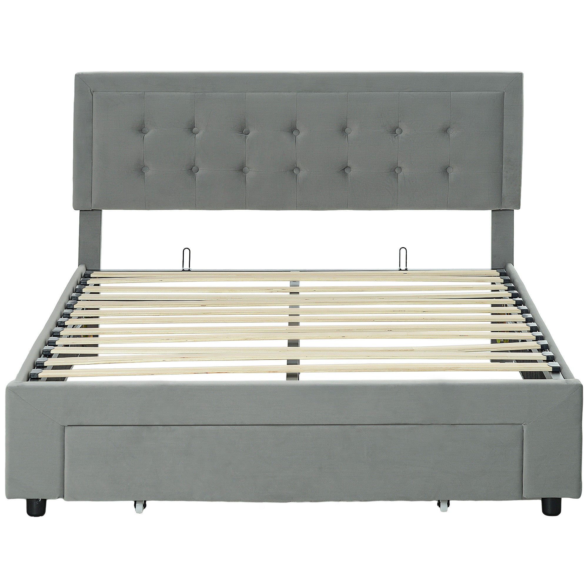 Double Size Ottoman Bed Frame, with Front Drawer - Grey