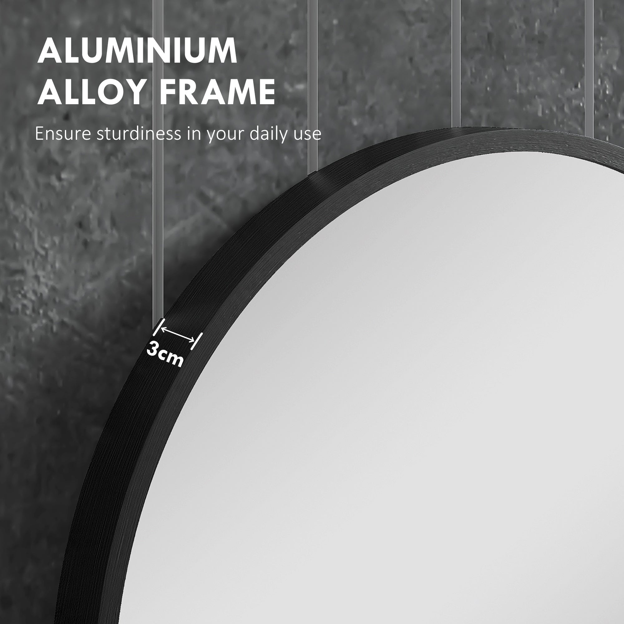 70cm Aluminium Frame Round Bathroom Mirror - Black