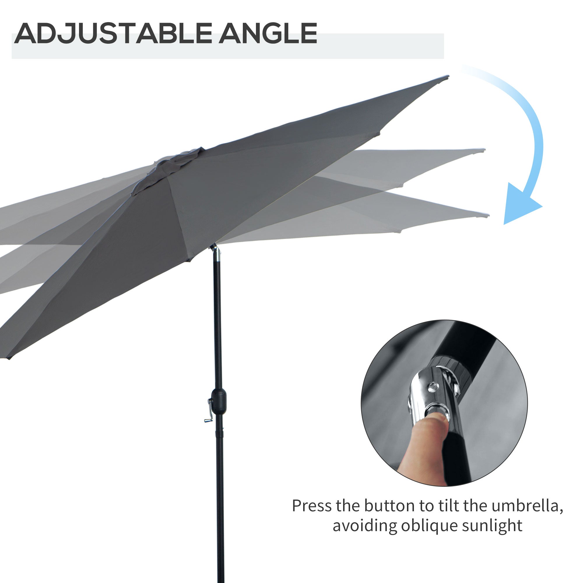 3m Tilting Garden Parasol with 8 Ribs, Crank Handle & Sun Shade for Balcony, Bench - Dark Grey