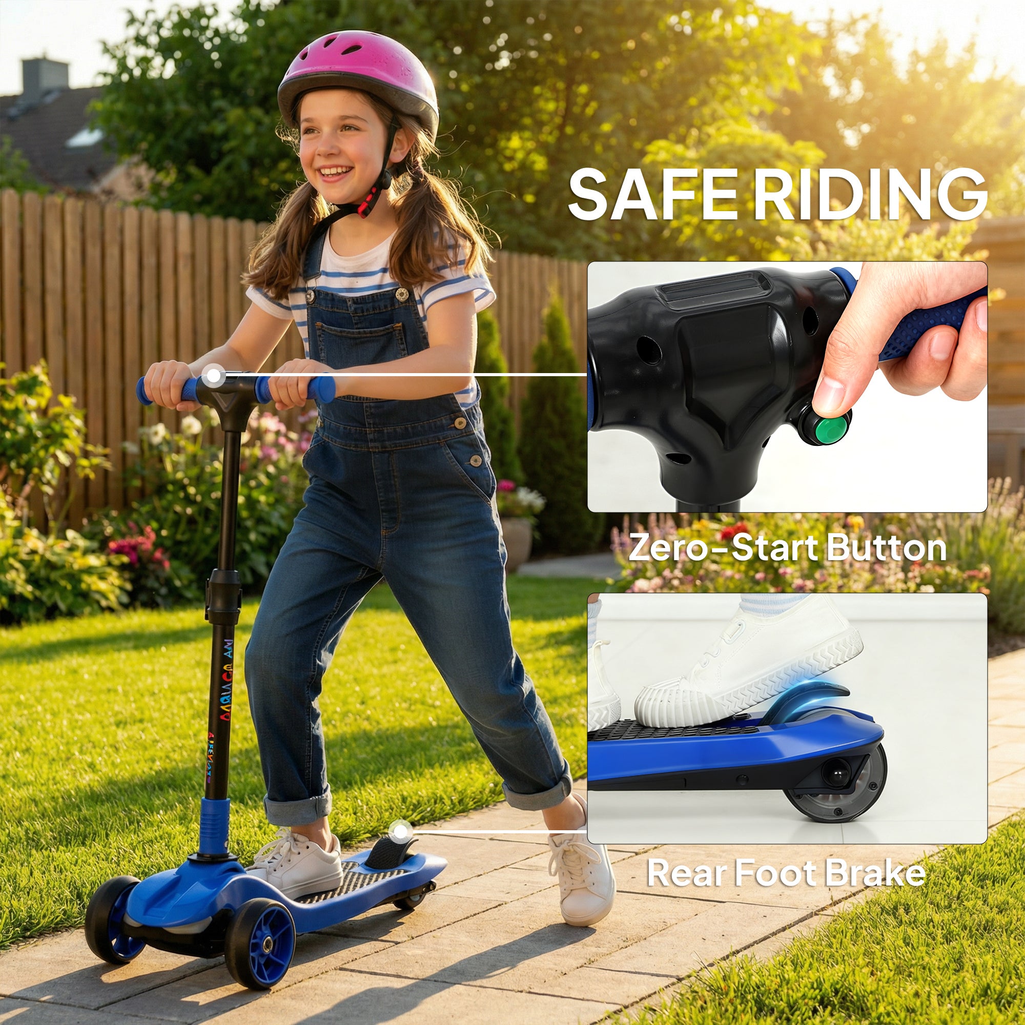 Three-Wheel Foldable Electric Scooter for Kids Aged 6-10 Years, Blue
