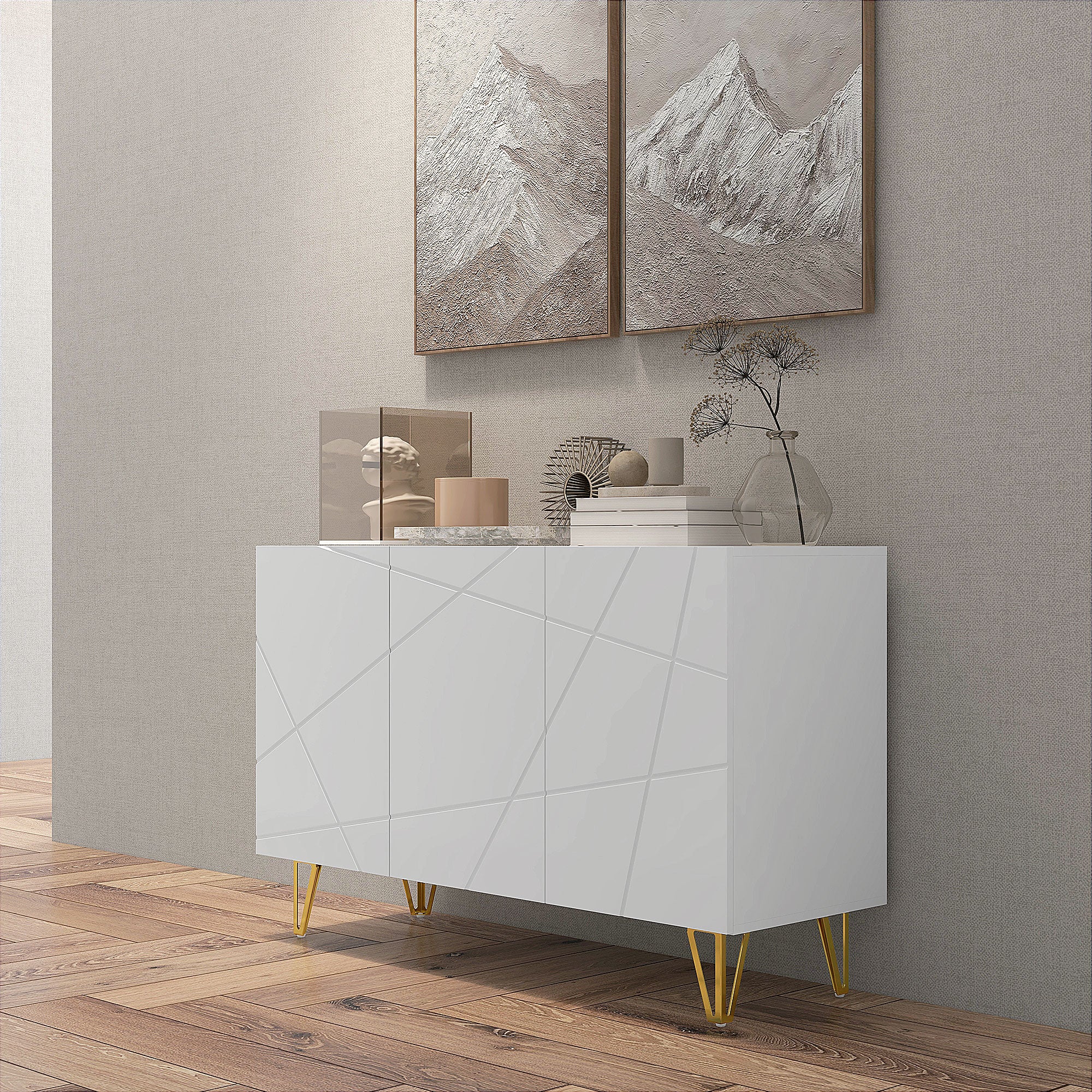 Modern Luxe High Gloss Sideboard, with Hairpin Legs - White