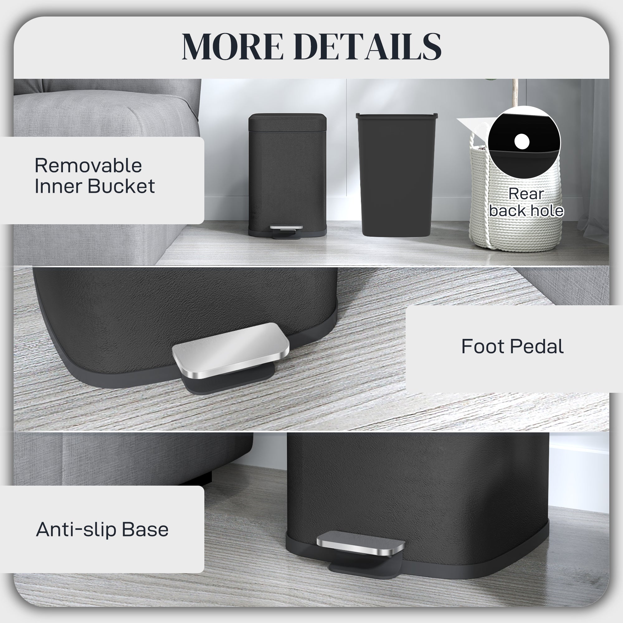 12L Modern Boxy Metal Home Kitchen Bin - Black