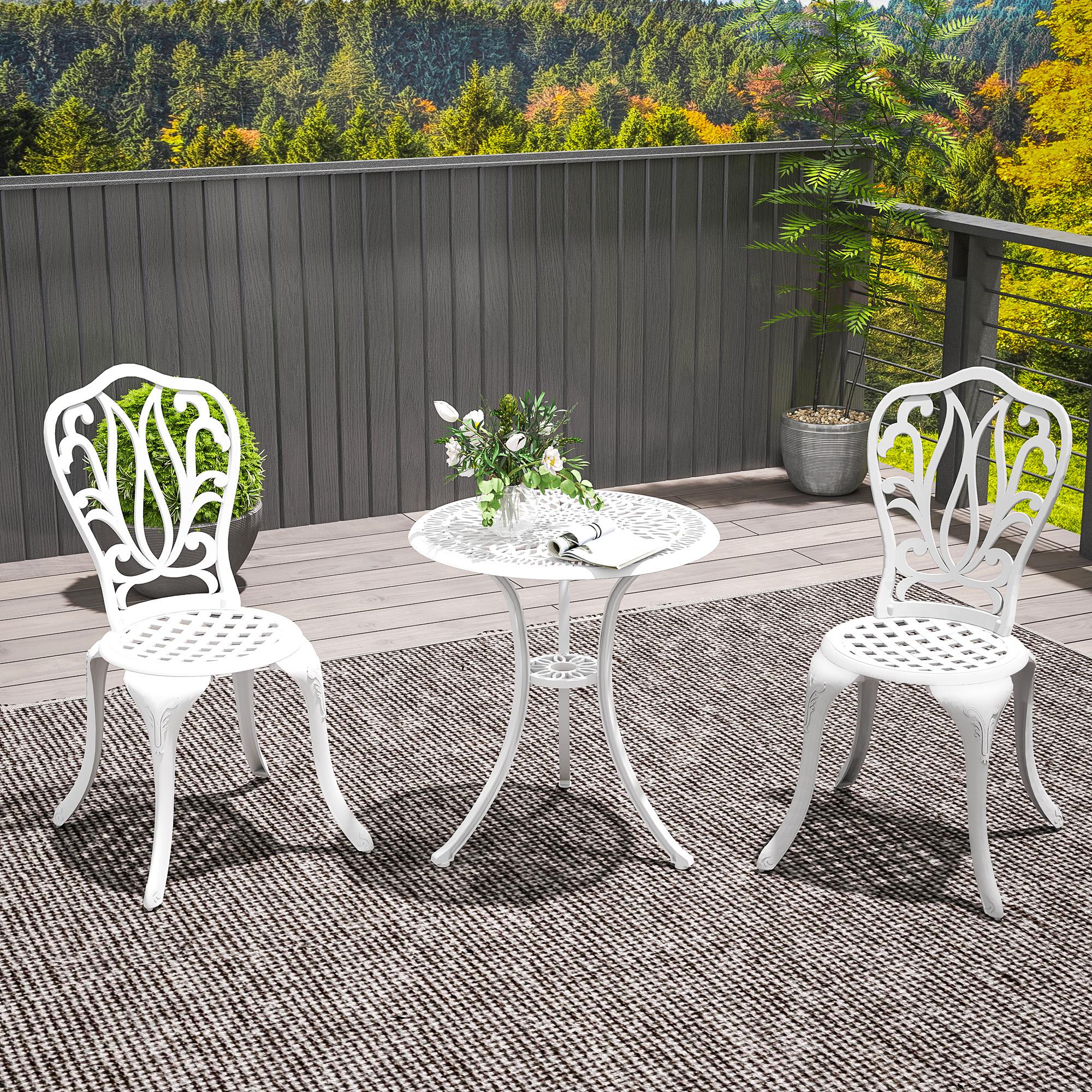 3 Piece Cast Aluminium Garden Bistro Set with Umbrella Hole - White