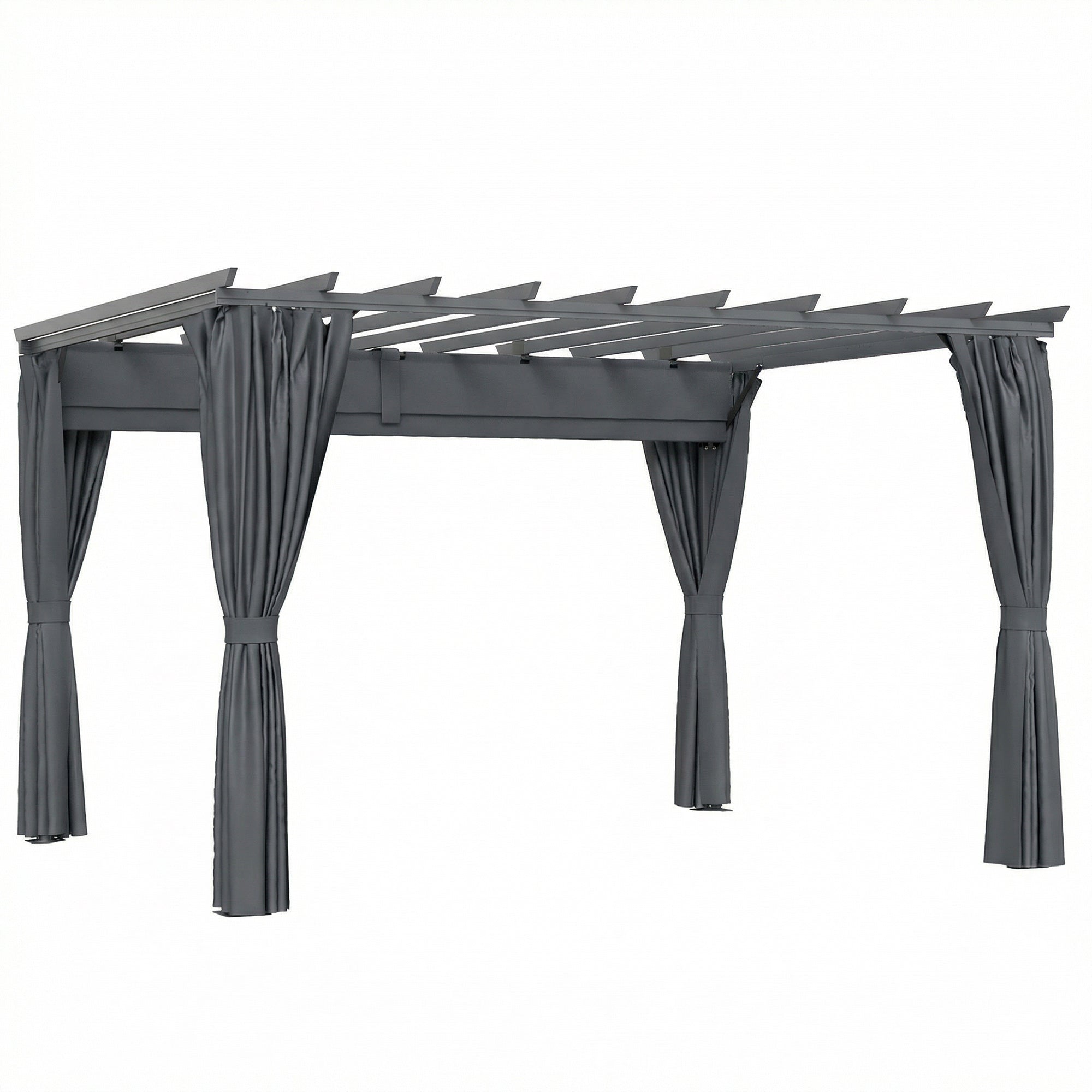 3.6 x 3 m Pergola with Retractable Roof Canopy, Curtains, Aluminium Garden Pergola Gazebo Sun Shade Shelter, Dark Grey