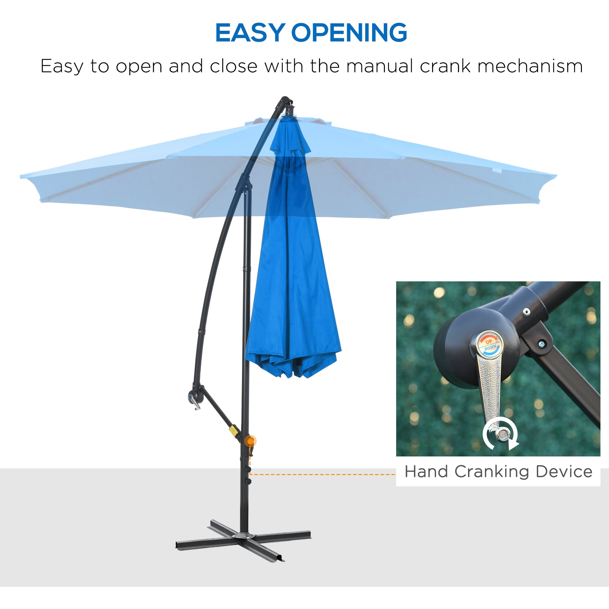 3m Offset Cantilever Parasol with Cross Base - Blue