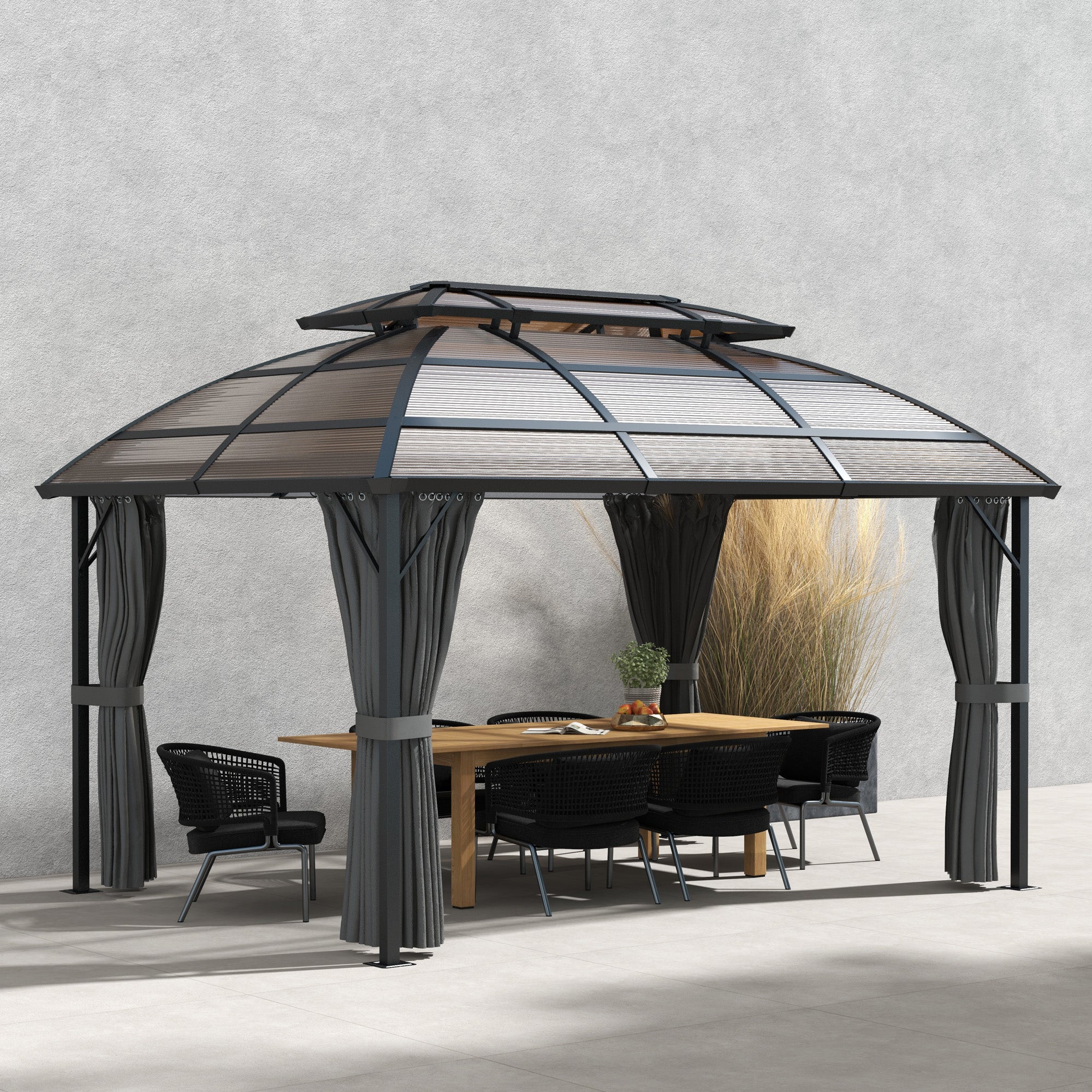 4 x 3m Aluminium Frame Hard Gazebo, with Accessories - Brown