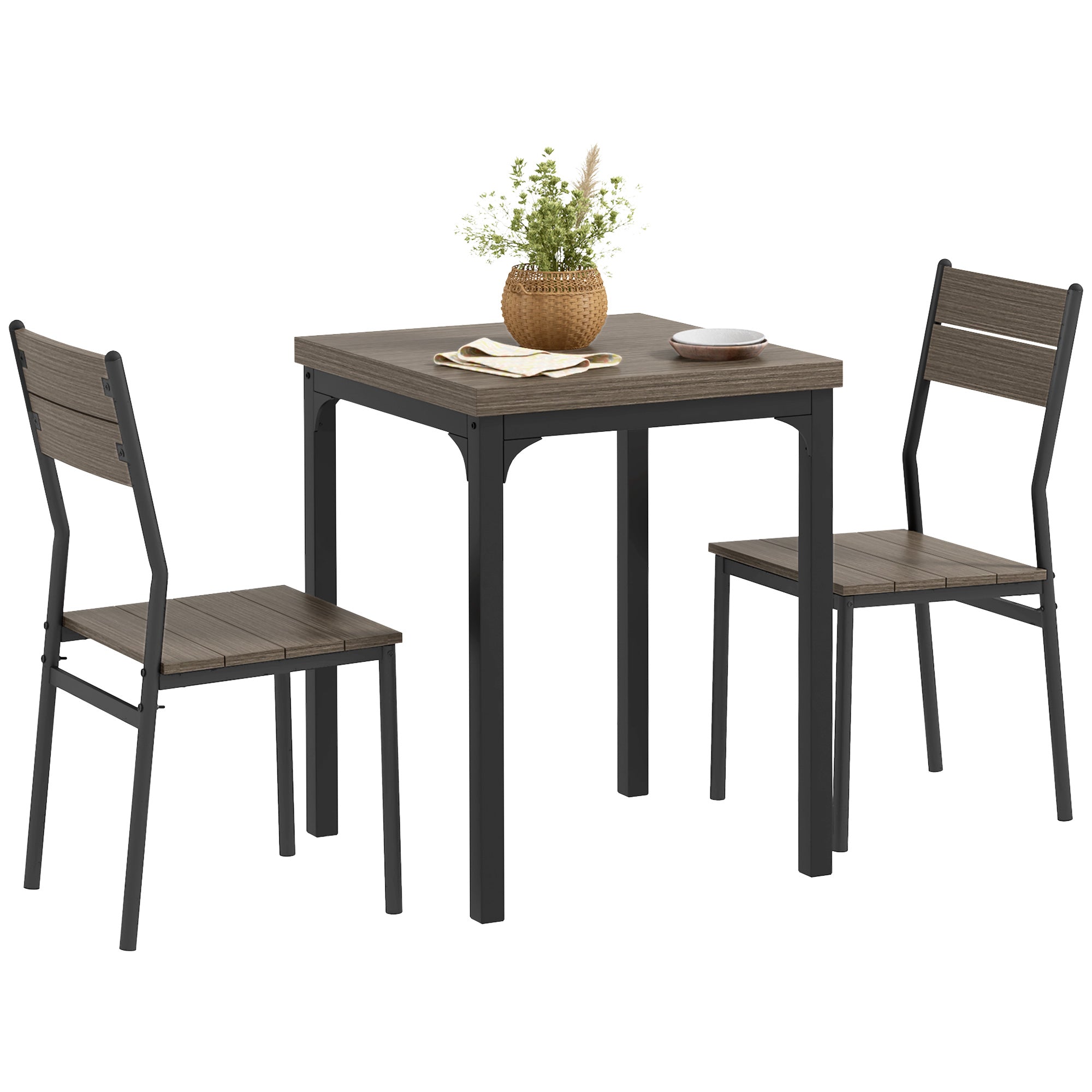 Three-Piece Minimal and Compact Dining Set, Grey Wood Grain