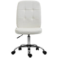 Armless Faux Leather Office Chair with Adjustable Height and Swivel Wheels - White